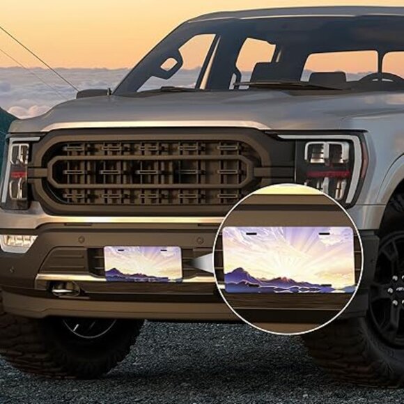 Sunrise Landscape License Plate, Beautiful Lake Mountain Metal Car Front License - Picture 6 of 6
